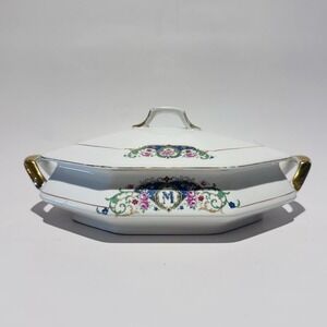 Vintage Martha Washington Rose &‎ Gold Covered Casserole Serving Dish - Read